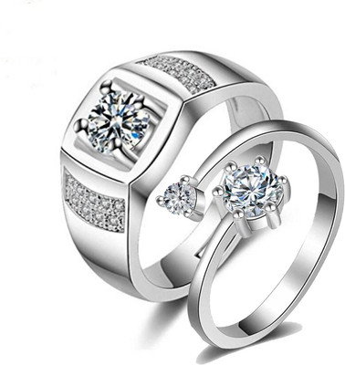MYKI Stainless Steel Cubic Zirconia Silver Plated Ring Set