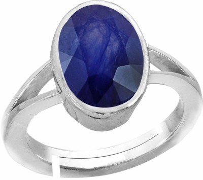 Sidharth Gems 7.25 Ratti 6.00 Carat Blue Sapphire Silver White Metal Ring Brass Sapphire Silver Plated Ring