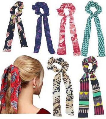 Savitri Hair Scarf Scrunchy for Women Elastc (random colour and print ) pack of 6 Rubber Band(Pack of 6)
