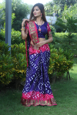 JERAVI Enterprise Printed Bandhani Art Silk Saree(Purple)