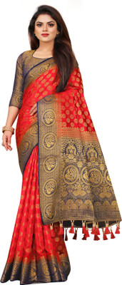 INDI FASHION Woven Banarasi Cotton Silk Saree(Multicolor)