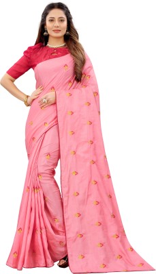 Barkiya Creation Embroidered Bollywood Silk Blend Saree(Pink)