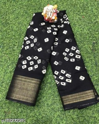 Harshiv Enterprise Printed Bandhani Cotton Blend Saree(Black)