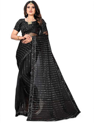 NEZAA EXPORT Embellished Bollywood Net Saree(Black)