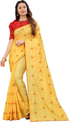 Barkiya Creation Embroidered Bollywood Silk Blend Saree(Yellow)