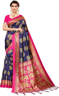 Bollywood Art Silk Saree(Dark Blue, Pink)