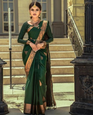 PHEASANT Printed, Self Design, Paisley, Woven, Embellished, Applique Kanjivaram Jacquard, Art Silk Saree(Green)