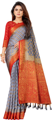 Perfect Wear Woven Banarasi Cotton Silk Saree(Grey)