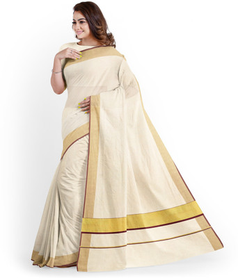 Vairavaa Tex Solid/Plain Kasavu Pure Cotton Saree(Maroon, Beige)