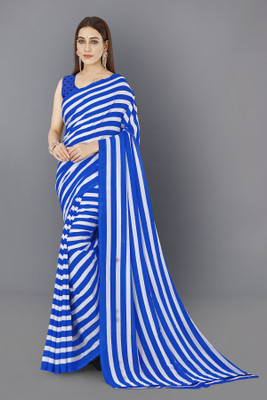 Anand Sarees Printed, Striped Bollywood Georgette Saree(Blue)