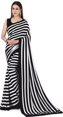 kashvi sarees Printed, Striped Bollywood Georgette Saree(Black)