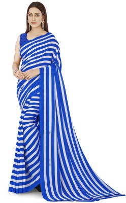 kashvi sarees Printed, Striped Bollywood Georgette Saree(Blue)