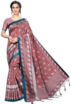 Saadhvi Printed Bollywood Art Silk Saree(Red, Blue)