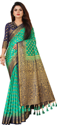 INDI FASHION Woven Banarasi Cotton Silk Saree(Multicolor)