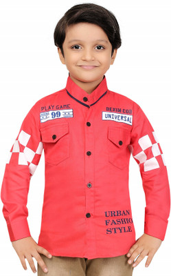 FASHION GRAB Boys Printed Casual Red Shirt