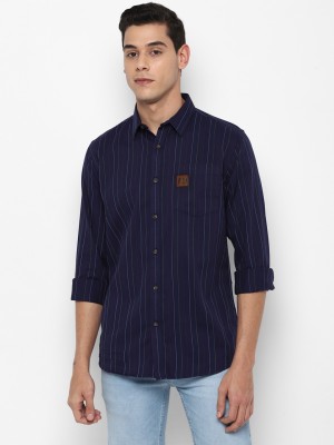 FOREVER 21 Men Striped Casual Blue Shirt