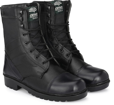 OMEE GOLD Men's Black NCC/Military/Army Long Dms combat Boot Shoes Genuine Leather Boots For Men(Black , 8)