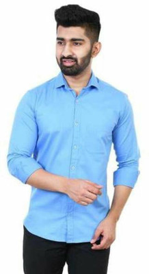 SilverBuck Men Solid Casual Light Blue Shirt