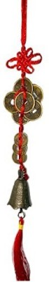REVASHREEE CRAFT WORLD 9 Lucky Coins with Red Node Wall Hanging Bell for Luck Decorative Showpiece  -  30 cm(Fabric, Brass, Brown, Red)