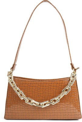 LATNIX Tan Sling Bag Stylish Shoulder Office Slingbag For Women With Gold Chain Strap