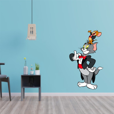 Divine studio 38 cm Wall Decals ' TOM AND JERRY ' Wall Stickers (PVC Vinyl,38cm x 65cm )517 Self Adhesive Sticker(Pack of 1)