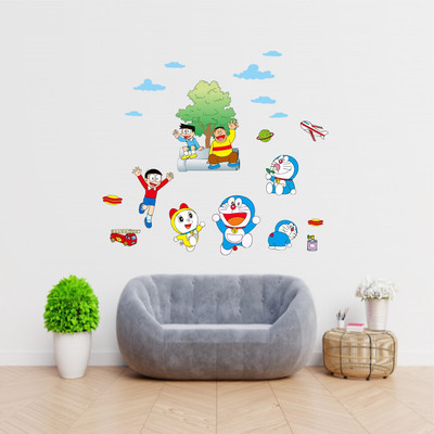 Divine studio 50 cm Wall Decals ' doraemon group drawing ' Wall Stickers (PVC Vinyl,50cm x 45cm )554 Self Adhesive Sticker(Pack of 1)