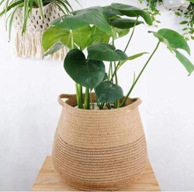 RADECOR Jute Handcrafted Storage Laundry Baskets for Blanket Toys Towels Bin with Handle Storage Basket(Pack of 1)