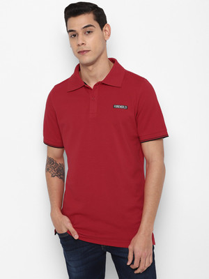 FOREVER 21 Solid Men Polo Neck Red T-Shirt