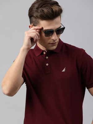 NAUTICA Solid Men Polo Neck Maroon T-Shirt