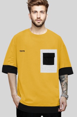 TRIPR Color Block Men Round Neck Yellow T-Shirt