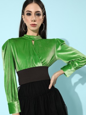 KASSUALLY Casual Solid Women Green Top