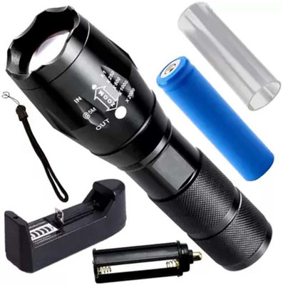 Small Sun Powerful Rechargeable Torch Battery Changeable Waterproof Zoomable Flashlight Torch(Black, 18 cm, Rechargeable)