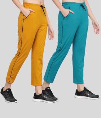 Q-Rious Solid Women Yellow, Light Green Track Pants
