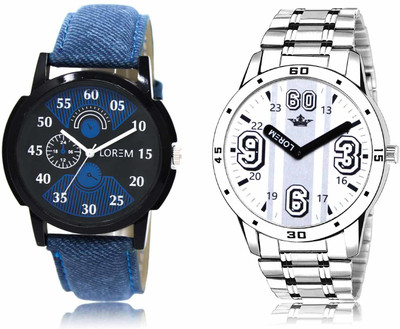 LOREM LR02-LR111 Set Of 2 Casual Round Synthetic Leather & Metal Analog Watch  - For Men