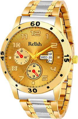 RELish RE-BB8213 PREMIUM Party Wear - Dual Tone Golden & Silver Chain, Day & Date Analog Watch  - For Men