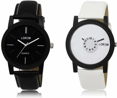 LOREM LR05-LR26 Set Of 2 Casual Round Synthetic Leather Analog Watch  - For Men