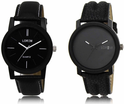 LOREM LR05-LR21 Set Of 2 Casual Round Synthetic Leather Analog Watch  - For Men