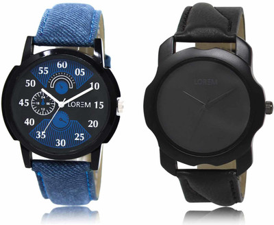 LOREM LR02-LR22 Set Of 2 Casual Round Synthetic Leather Analog Watch  - For Men