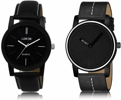 LOREM LR05-LR67 Set Of 2 Casual Round Synthetic Leather Analog Watch  - For Men