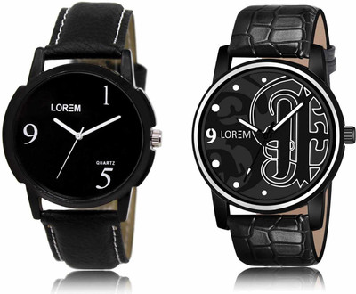 LOREM LR06-LR70 Set Of 2 Casual Round Synthetic Leather Analog Watch  - For Men