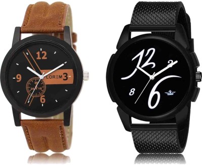 LOREM LR01-LR61 Set Of 2 Casual Round Synthetic Leather Analog Watch  - For Men