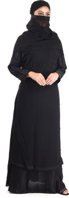 HAWAI Polycotton Solid, Self Design Burqa With Hijab(Black)