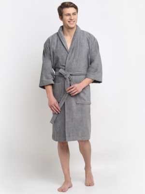 CREEVA Grey Large Bath Robe(1 Bathrobe 1 Belt, For: Men & Women, Grey)