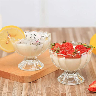 Kanha Plastic Dessert Bowl Unbreakable Ice Cream Bowl/Pudding/Fruit with Unique Design 120 ML(Pack of 12, Clear)