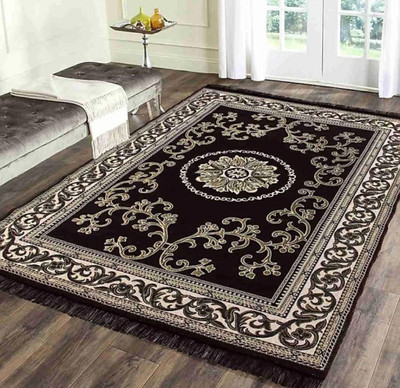 THE FRESH LIVERY 5 ft  X 6 ft Acrylic Carpet(Rectangle, Black)