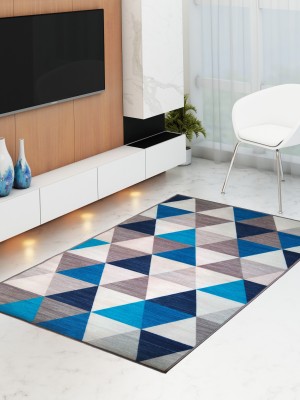athom TRENDZ Blue Nylon Carpet(6 ft,  X 4 ft, Rectangle)