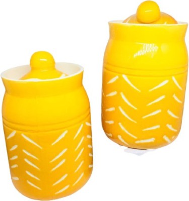 Stunning Fab Ceramic Pickle Jar  - 450 ml(Pack of 2, Yellow)