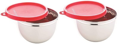 Signoraware Mixing bowl Stainless Steel Container, 1350 ml + 1350 ml, Red - 1350 ml Steel Grocery Container(Pack of 2, Red, Silver)