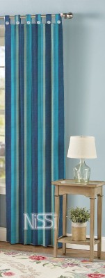 Nissi 150 cm (5 ft) Cotton Room Darkening Door Curtain Single Curtain(Striped, Blue)