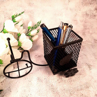 Apkamart 1 Compartments Iron Pen Holder(Black)